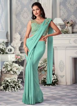 Latest Lycra Plain Sea Green Classic Saree