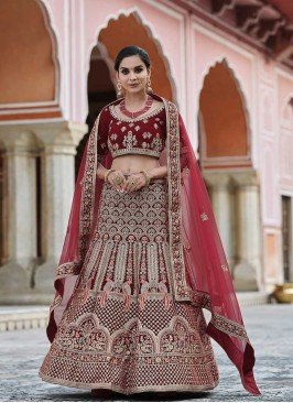 Latest Maroon Color Embroidered Bridal Lehenga