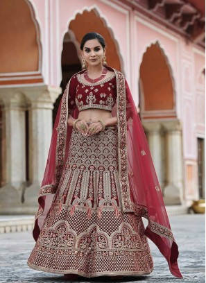 Latest Maroon Color Embroidered Bridal Lehenga