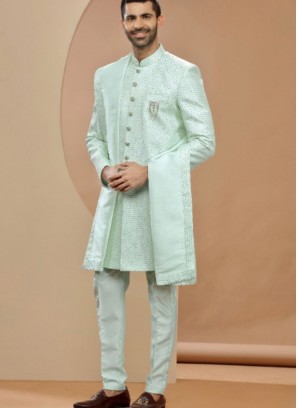 Latest Mint Green Terry Rayon Indowestern Suit