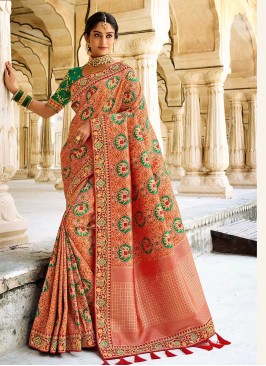 Latest Orange Color Banarasi Silk Saree