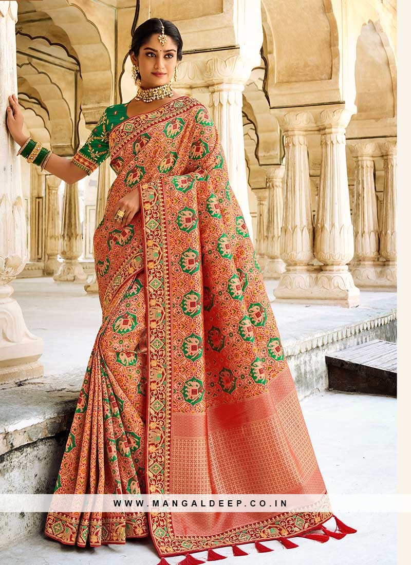 Latest Orange Color Banarasi Silk Saree