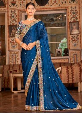 Latest Organza Blue Thread Trendy Saree