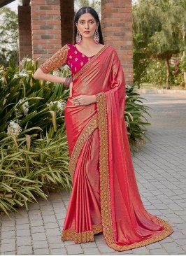 Latest Patch Border Pink Silk Trendy Saree