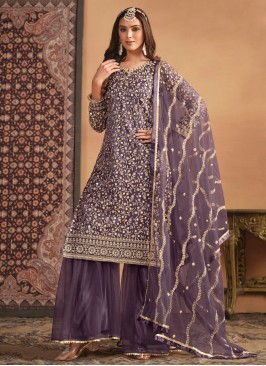 Latest Sequins Net Purple Salwar Suit