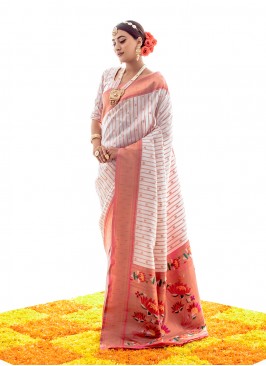 Latest Silk Off White Trendy Saree