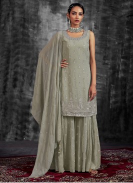 Latest Zari Georgette Green Pakistani Salwar Kameez