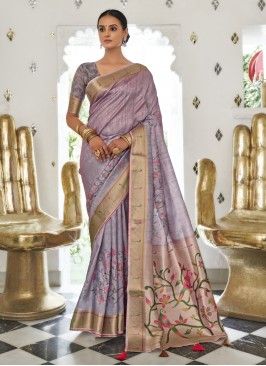 Lavender Border Organza Trendy Saree