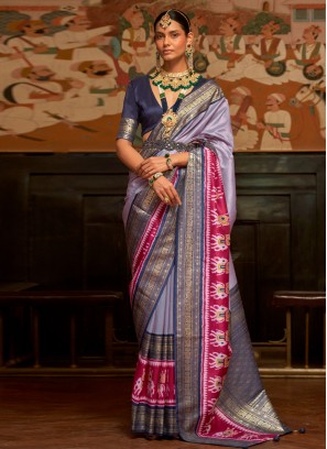 Lavender Border Sangeet Classic Saree