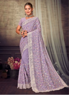 Lavender Color Contemporary Style Saree