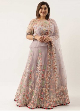 Lavender Color Net Stone Work Lehenga