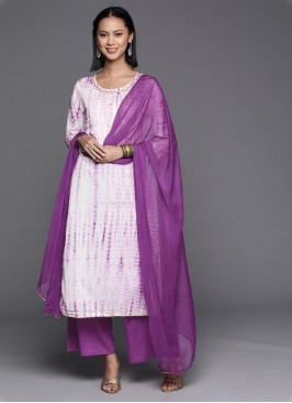 Lavender Cotton Printed Readymade Salwar Kameez