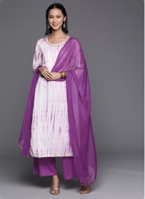 Lavender Cotton Printed Readymade Salwar Kameez