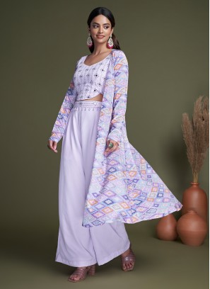 Lavender Embroidered Palazzo Salwar Suit