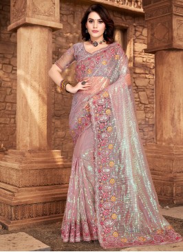 Lavender Embroidered Traditional Saree