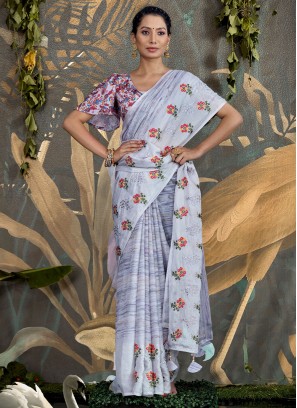 Lavender Foil Embroidered Saree