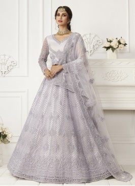 Lavender Net Embroidered Lehenga Choli