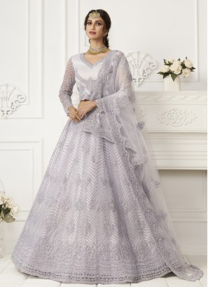 Lavender Net Embroidered Lehenga Choli