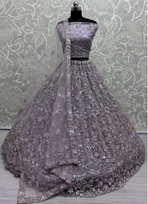 Lavender Net Engagement Trendy Lehenga Choli