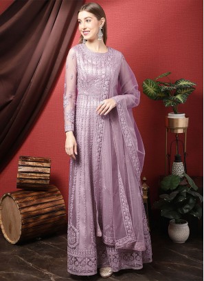Lavender Net Sangeet Long Length Salwar Kameez