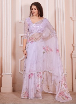 Lavender Organza Digital Print Trendy Saree