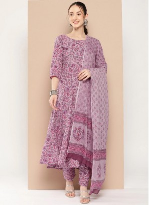 Lavender Printed Cotton Salwar Suit