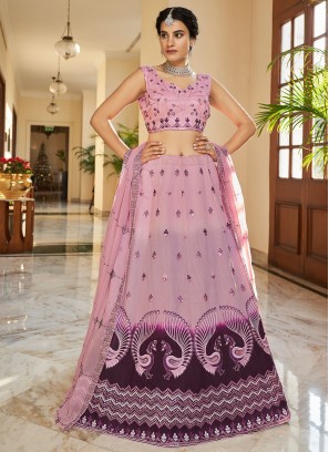 Lavender Sangeet Art Silk Designer Long Lehenga Choli