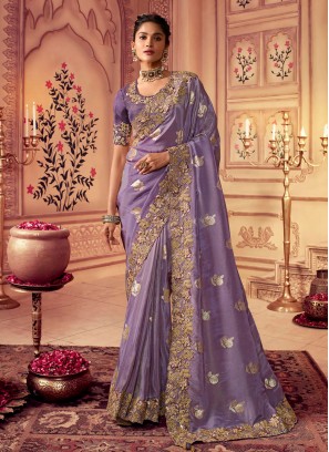 Lavender Sangeet Chinon Classic Saree