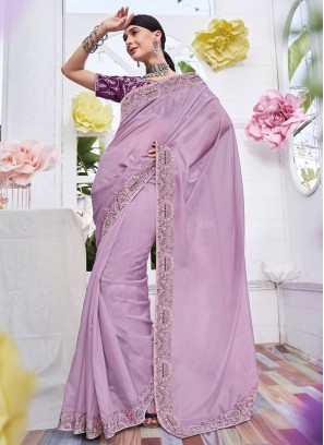 Lavender Satin Party Trendy Saree