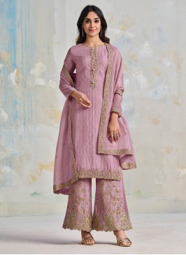 Lavender Satin Straight Salwar Kameez