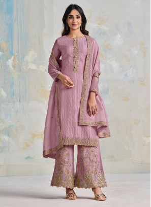 Lavender Satin Straight Salwar Kameez