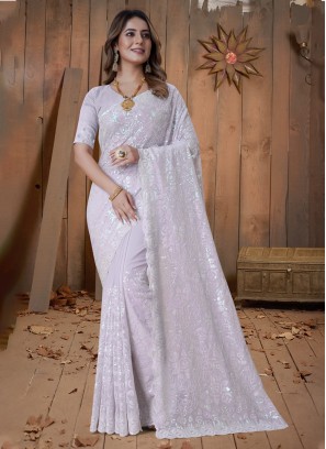 Lavender Sequins Engagement Traditional Saree