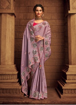 Lavender Silk Handwork Classic Designer Saree