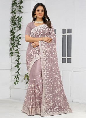 Lavender Stone Net Traditional Saree