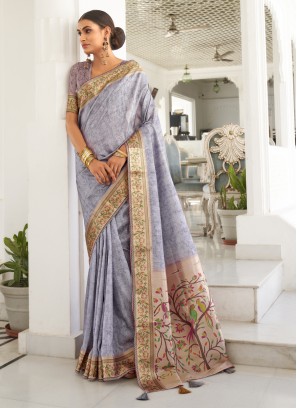 Lavender Weaving Organza Classic Saree