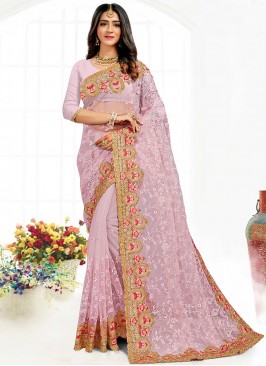 Lavender Wedding Net Classic Saree