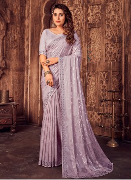 Lavender Wedding Satin Silk Saree