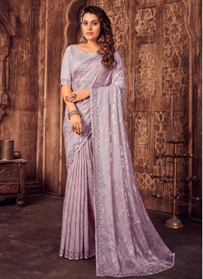 Lavender Wedding Satin Silk Saree