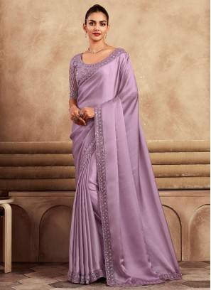 Lavender Wedding Satin Silk Trendy Saree