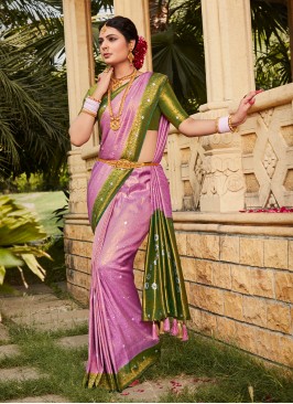 Lavish Kanjivaram Silk Pink Woven Classic Saree