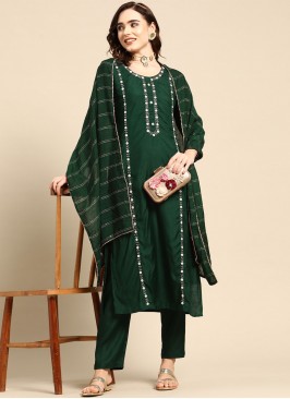 Lavish Muslin Green Embroidered Pant Style Suit