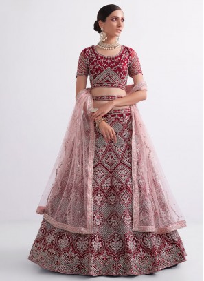 Lavish Net Thread Red A Line Lehenga Choli