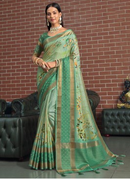 Lavish Silk Green Floral Print Contemporary Saree