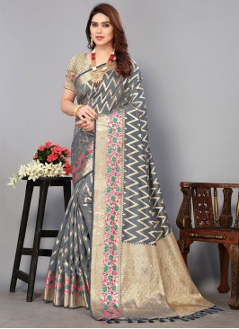 Lavish Silk Grey Jacquard Work Trendy Saree