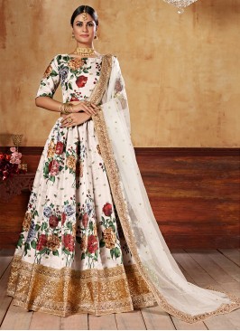 Lehenga Choli Embroidered Art Silk in Off White