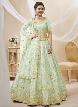 Lehenga Choli Embroidered Art Silk in Sea Green