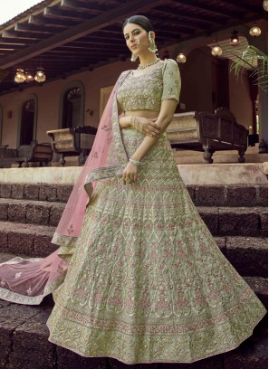 Lehenga Choli Embroidered Faux Georgette in Green