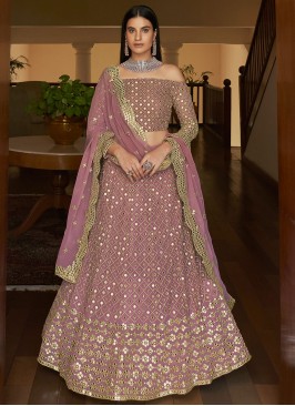 Lehenga Choli Embroidered Georgette in Mauve 