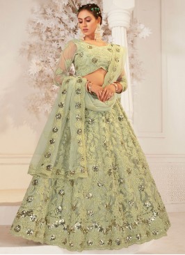 Lehenga Choli Embroidered Net in Green