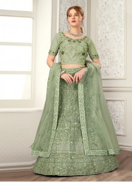 Lehenga Choli Embroidered Net in Sea Green